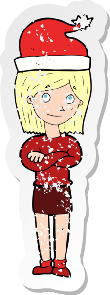 Bir insan tarafından çizilmiş Noel 'e hazır bir karikatür kadının gerilmiş çıkartması.