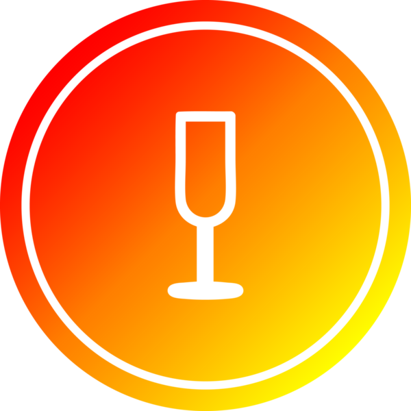 Bir insan tarafından çizilmiş ılık gradyan bitişli şampanya flütü yuvarlak ikonu.