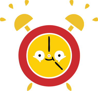 Bir insan tarafından çizilmiş alarm saatinin düz renk retro karikatürü