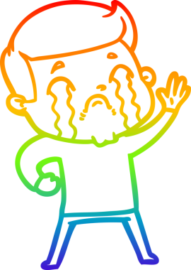 Gökkuşağı gradyan çizimi bir insan tarafından çizilmiş ağlayan bir karikatür adamı çiziyor.