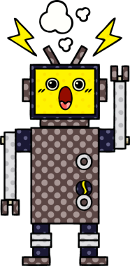 Bir insan tarafından çizilmiş bozuk bir robotun çizgi romanı.