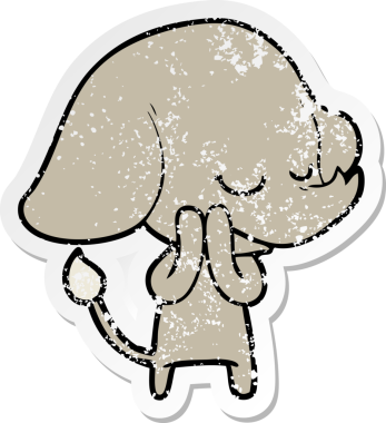 Bir insan tarafından çizilmiş gülümseyen bir filin sıkıntılı çıkartması.