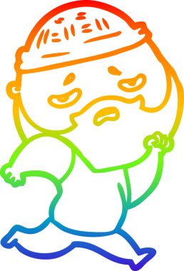 Bir insan tarafından çizilmiş sakallı, endişeli bir çizgi film çizimi.