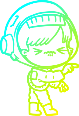 Bir insan tarafından çizilmiş soğuk gradyan çizgili astronot kadın çizimi.