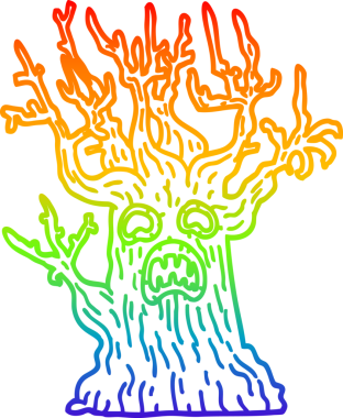 Gökkuşağı gradyan çizgisi bir insan tarafından çizilmiş ürkütücü bir ağacın çizimi