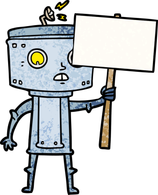 Bir insan tarafından çizilmiş boş işareti olan çizgi film robotu.