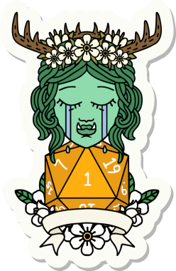 Ağlayan bir Ork Druid karakterinin çıkartması. Bir insan tarafından çizilmiş doğal bir rulo.