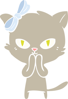 Sevimli düz renkli çizgi film kedisi bir insan tarafından çizilmiş.