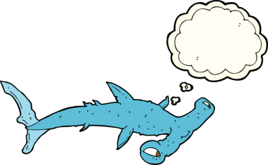 Bir insan tarafından çizilmiş düşünce baloncuklu çekiç başlı köpekbalığı.