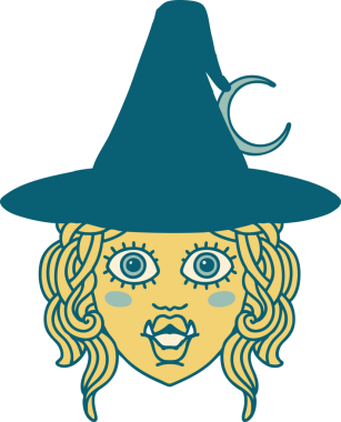 Retro Dövme Biçimi Bir insan tarafından çizilmiş yarım orc cadı yüzü