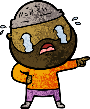 Çizgi film sakallı adam bir insan tarafından çizilmiş ağlıyor.