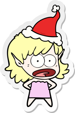 Bir insan tarafından çizilmiş Noel Baba şapkası giyen şok olmuş bir elf kızının el yazısı.