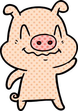 Bir insan tarafından çizilmiş sinirli çizgi film domuzu.