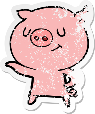 Bir insan tarafından çizilmiş mutlu çizgi film domuzunun sıkıntılı çıkartması.