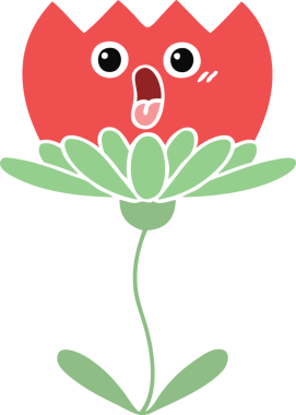 Bir insan tarafından çizilmiş bir çiçeğin düz renkli retro karikatürü