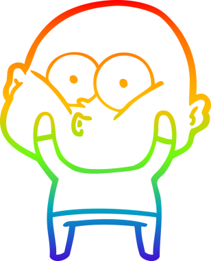 Gökkuşağı gradyan çizgi çizimi bir insan tarafından çizilmiş kel bir adamın çizimi