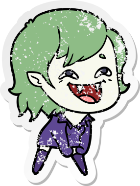 Bir insan tarafından çizilmiş gülen vampir kız çizgi filminin sıkıntılı çıkartması.