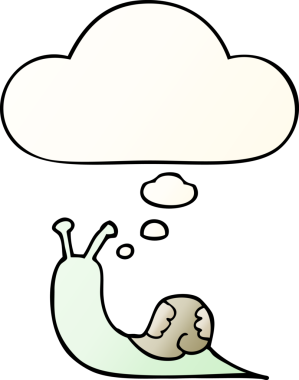 Düşünce baloncuğu olan çizgi film salyangozu bir insan tarafından çizilmiş.