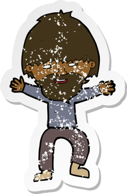 Bir insan tarafından çizilmiş sakallı, mutlu bir adamın karikatür yapıştırması.