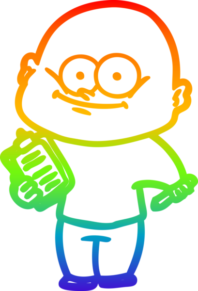 Gökkuşağı gradyan çizgi çizimi bir insan tarafından çizilmiş kel bir adamın çizimi