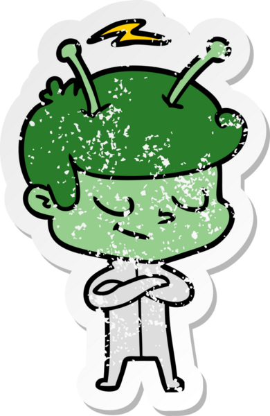 Bir insan tarafından çizilmiş dost canlısı bir uzay adamının sıkıntılı çıkartması.