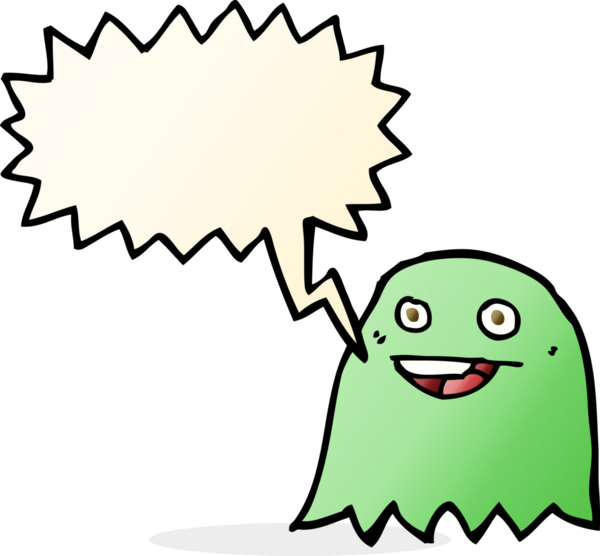 Bir insan tarafından çizilmiş konuşma balonlu çizgi film hayaleti.