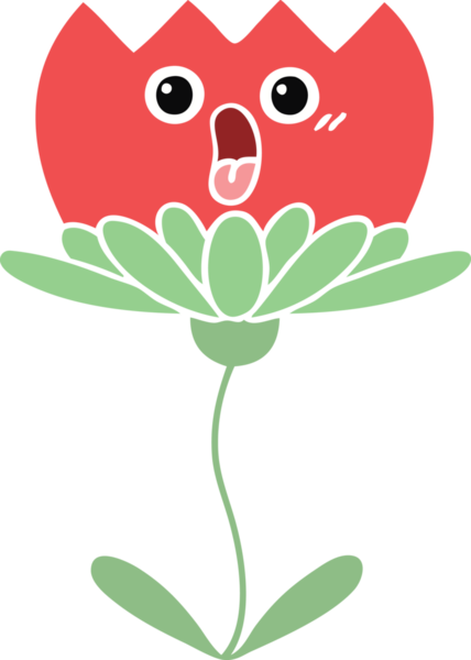 Bir insan tarafından çizilmiş bir çiçeğin düz renkli retro karikatürü