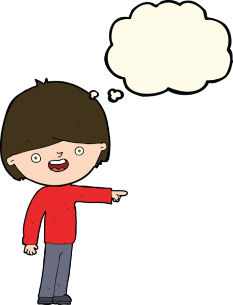 Bir insan tarafından çizilen düşünce baloncuğuyla işaret eden çizgi film adamı.