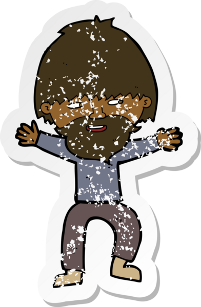 Bir insan tarafından çizilmiş sakallı, mutlu bir adamın karikatür yapıştırması.