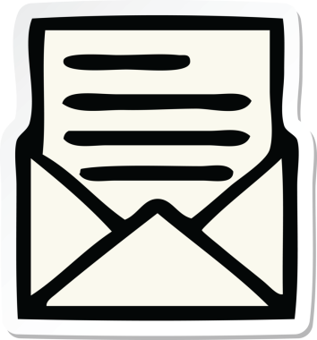 Bir insan tarafından çizilmiş şirin bir karikatür ve zarfın etiketi.