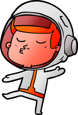 Bir insan tarafından çizilmiş kendine güvenen bir astronot çizgi filmi.