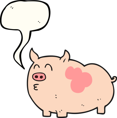 Bir insan tarafından çizilmiş serbest konuşma balonu çizgi film domuzu.