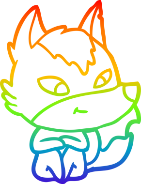 Gökkuşağı gradyan çizgisi. Bir insan tarafından çizilmiş dost bir kurt çizgi filmi.