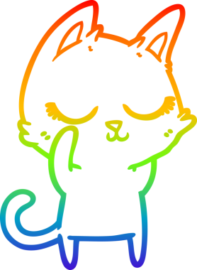 Gökkuşağı gradyan çizgisi bir insan tarafından çizilmiş sakin bir çizgi kedi çizimi