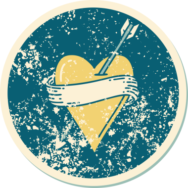 Bir insan tarafından çizilmiş ok kalp ve pankartın sembolik dövmeli görüntüsü