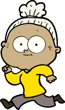 Bir insan tarafından çizilmiş mutlu yaşlı kadın çizgi filmi.