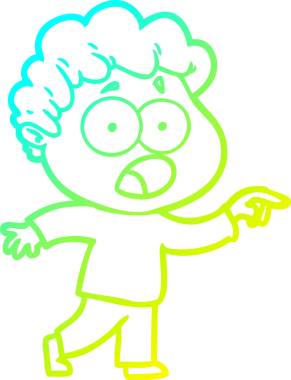 Bir insan tarafından çekilen şaşkınlık içinde soluk soluğa bir çizgi film karakteri çizimi.