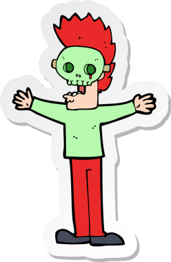 Bir insan tarafından çizilmiş ürkütücü maskeli bir karikatür adamın çıkartması.