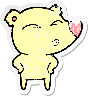 Bir insan tarafından çizilmiş ıslık çalan bir ayının sıkıntılı çıkartması.