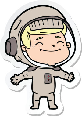Bir insan tarafından çizilmiş mutlu bir astronotun çıkartması.