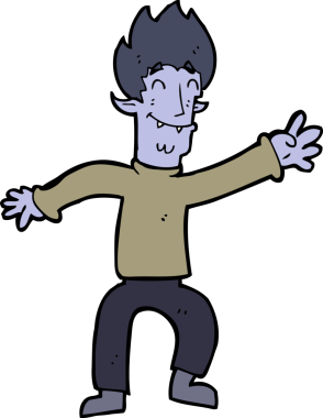 Bir insan tarafından çizilmiş mutlu vampir adam çizgi filmi.