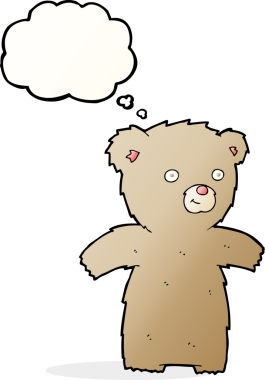 Bir insan tarafından çizilmiş düşünce balonlu oyuncak ayı.