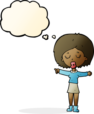 Bir insan tarafından çizilmiş düşünce balonlu bir kadın.