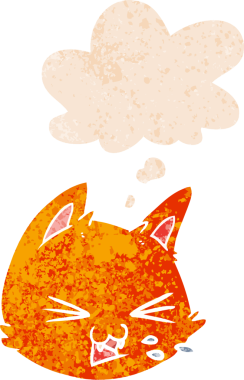 Düşünce baloncuğu ile çizgi film kedisi yüzüne tükürüyor grunge sıkıntılı retro desen tarzı bir insan tarafından çizilmiş