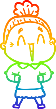 Gökkuşağı gradyan çizgi çizimi Bir insan tarafından çizilmiş mutlu yaşlı kadın