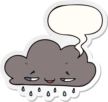 Bir insan tarafından çizilmiş konuşma balonu çıkartmalı karikatür yağmur bulutu.