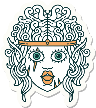 Bir insan tarafından çizilmiş barbar bir elf karakterinin çıkartması.