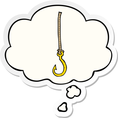 Düşünce baloncuklu karikatür kancası insan tarafından çizilmiş bir çıkartma.