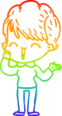 Gökkuşağı gradyan çizgi çizimi bir insan tarafından çizilmiş gülen bir kadın.