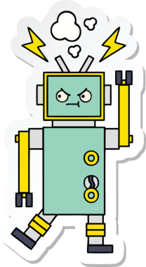 Bir insan tarafından çizilmiş şirin çizgi film robotunun çıkartması.